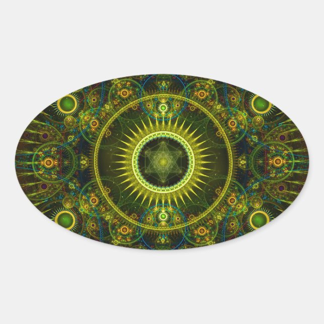 Adesivo Oval De "arte do Fractal da roda do Magick Metatron" - (Frente)