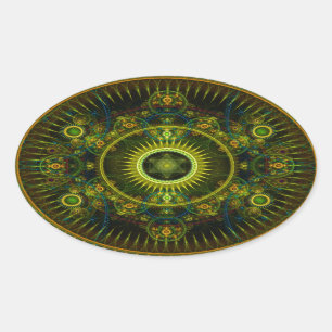 Adesivo Oval De "arte do Fractal da roda do Magick Metatron" -