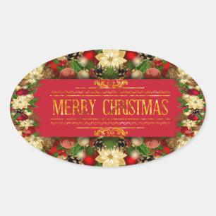 Adesivo Oval de Floral de Natal Vibrante