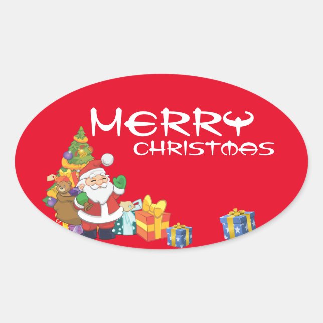 Adesivo Oval Debaixo da árvore de Natal (Frente)