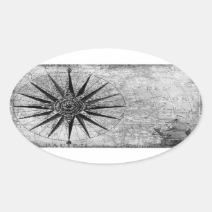 Adesivo Oval Decalques preto e branco DIY do mapa do mar do