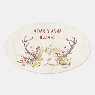 Adesivo Oval Deer antler e flores para casamentos