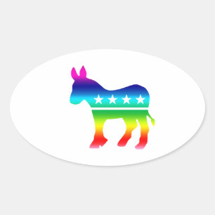 Adesivo Oval Democrata Original Donkey Rainbow
