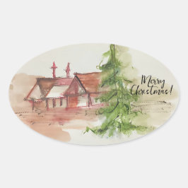 Adesivo Oval Desenho de aquarela original