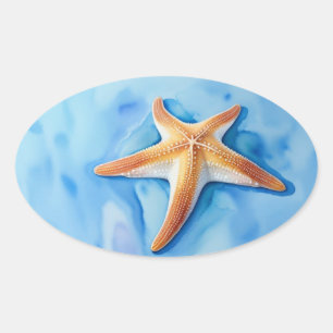 Adesivo Oval Desenho em Aquarela de Estrela-do-Mar