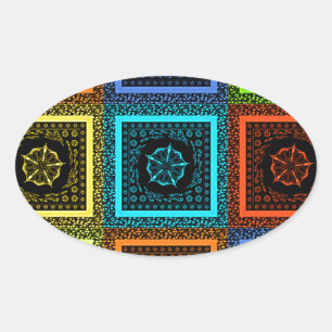 Adesivo Oval Design de Arte de Padrão Multicolorido Verificado