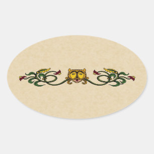 Adesivo Oval Design de Leão Medieval