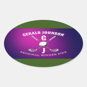 Adesivo Oval Design de Monograma de Golfe Elegante Minimalista 