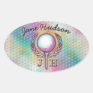 Adesivo Oval Design de Monograma Personalizado para Golfista Fe