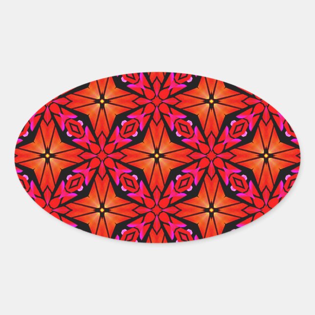 Adesivo Oval Design de Starburst Vermelho (Frente)