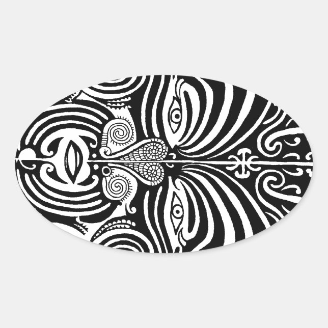 Adesivo Oval Design de tatuagem tribal Maori Moko. (Frente)