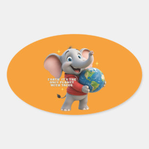 Adesivo Oval Design Ecológico de Elefante Fofo Abraçando o Plan
