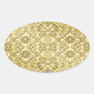 Adesivo Oval Design floral metálico gravado vintage da folha