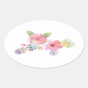 Adesivo Oval Design floral Pastel da Aquarela