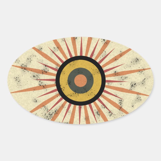 Adesivo Oval Design Retro Boho Explosão Solar (Frente)