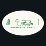 Adesivo Oval despedida de solteiro de golfe<br><div class="desc">Adicione um toque de na moda à sua despedida de solteiro, a seus favores, convites ou decorações com nosso adesivo Oval do Partido Golf Bachelor. Perfeito para celebrações de temas de golfe, esses adesivos apresentam ilustrações sofisticadas de temas de golfe que capturam a diversão e elegância do jogo. Impressos em...</div>