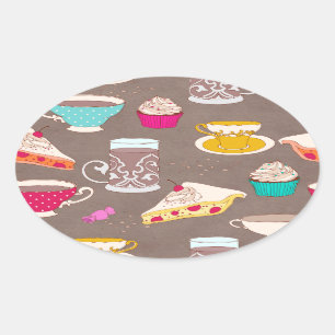 Adesivo Oval Dessert Impressão Cupcake Pie Doodle
