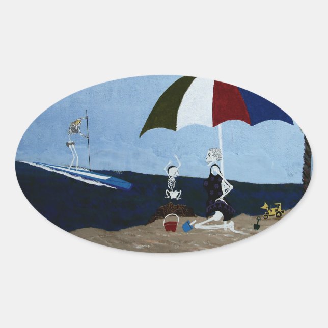 Adesivo Oval Dia da avó na praia (Frente)