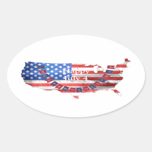 Adesivo Oval Dia da Independência 4 de julho Bandeira American
