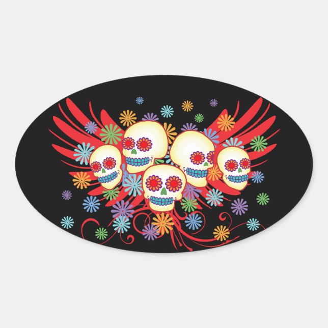 Adesivo Oval Dia de los Muertos Oval Sticker (Frente)