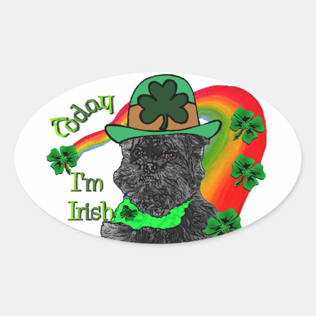Adesivo Oval Dia de São Patrício Affenpinscher (Frente)