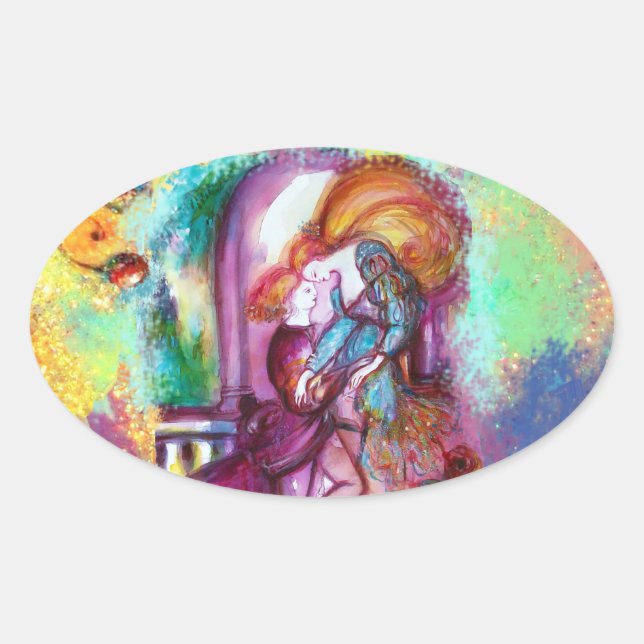 Adesivo Oval Dia dos Namorados Românticos de ROMEO E JULIETA (Frente)