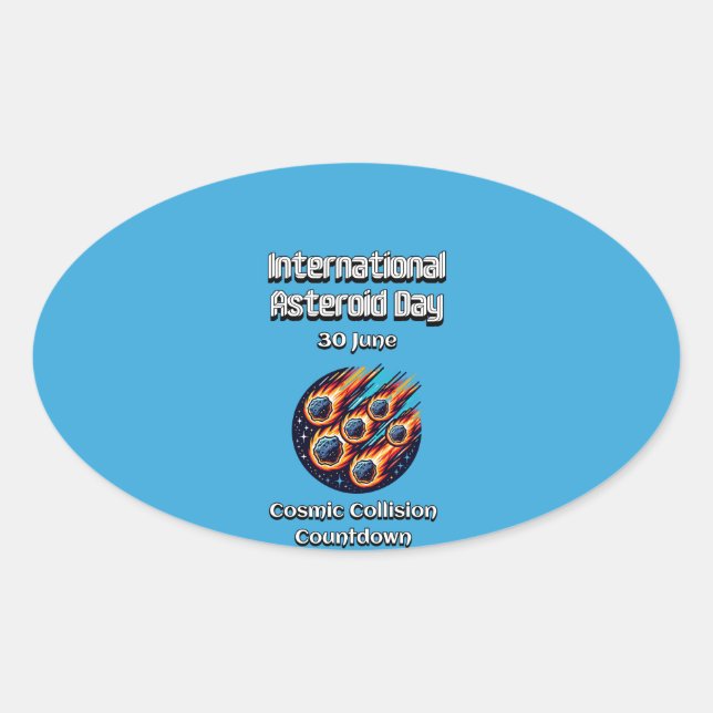 Adesivo Oval Dia Internacional do Asteroide. (Frente)