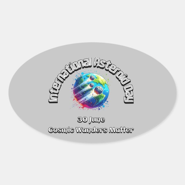 Adesivo Oval Dia Internacional do Asteroide. Matéria de Maravil (Frente)