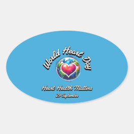 Adesivo Oval Dia Mundial do Coração. Saúde Cardíaca.