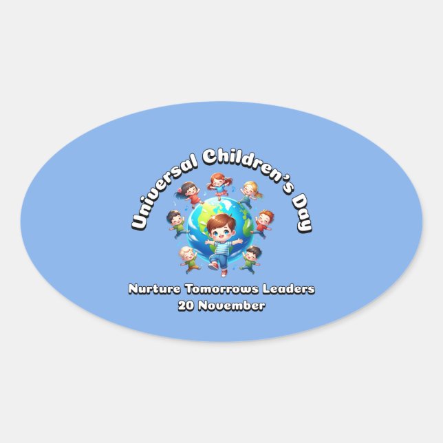 Adesivo Oval Dia Universal das Crianças. Líderes do Futuro da E (Frente)