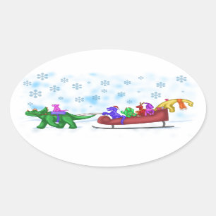 Adesivo Oval Dinosaur Sleigh Ride