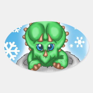 Adesivo Oval Dinossauro de Natal
