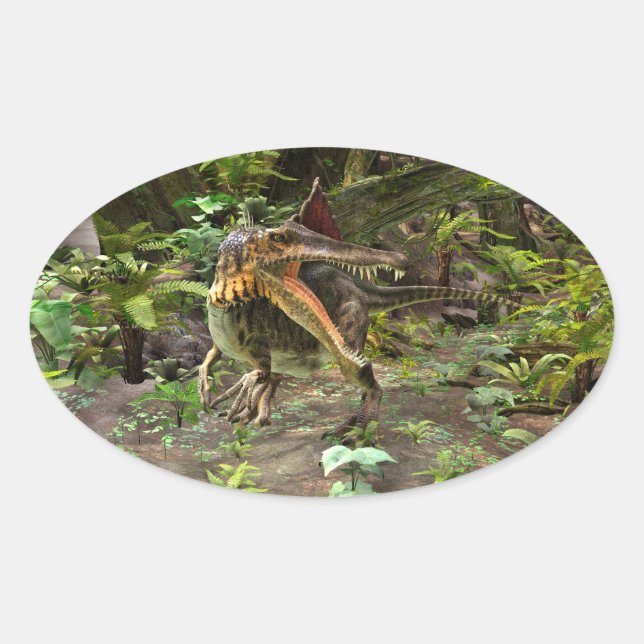 Adesivo Oval Dinossauro Spinosaurus (Frente)