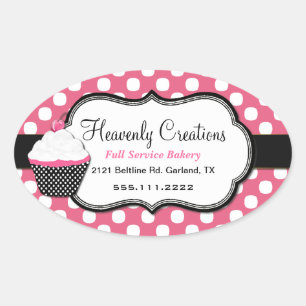 Adesivo Oval Doce Bolinhas e Cupcake