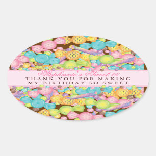 Adesivo Oval Doce Colorido 16 Favor Obrigado Sticker