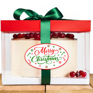 Adesivo Oval Doces de hortelã-pimenta de Natal