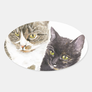 Adesivo Oval Dois gatos - tabby e tortie