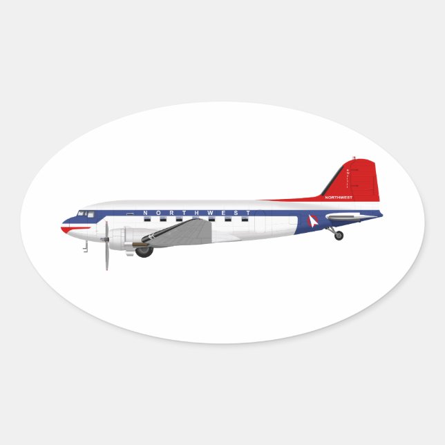 Adesivo Oval Douglas DC-3 Skytrem Northwest Airlines (Frente)