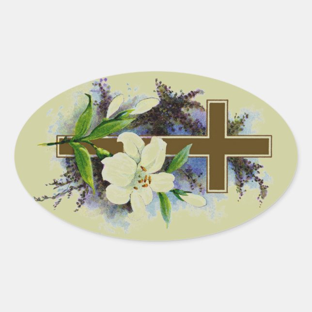 Adesivo Oval Dourada Cruz Cristã (Frente)