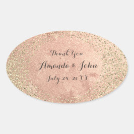Adesivo Oval Dourada Glitter De Cobre Salve A Data Obrigado Nom