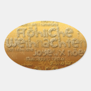 Adesivo Oval Dourada Internacional Weihnachten Navidad O Sticke