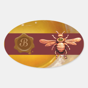 Adesivo Oval Dourada MEL-ABELHA-CAÇADA MONOGRAMA DE SEAL DE CE