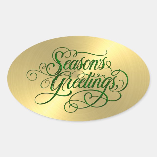 Adesivo Oval Dourada Sheen Green Season's Greeting Sticker (Frente)