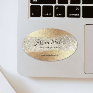 Adesivo Oval Dourado Moderno Diamante Brilho Falso Luxo Glam