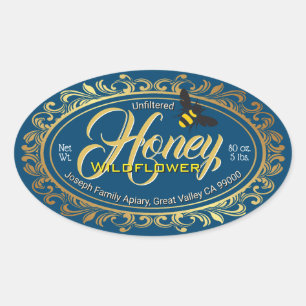 Adesivo Oval Dourado quadro Jar de Mel Azul Imperial