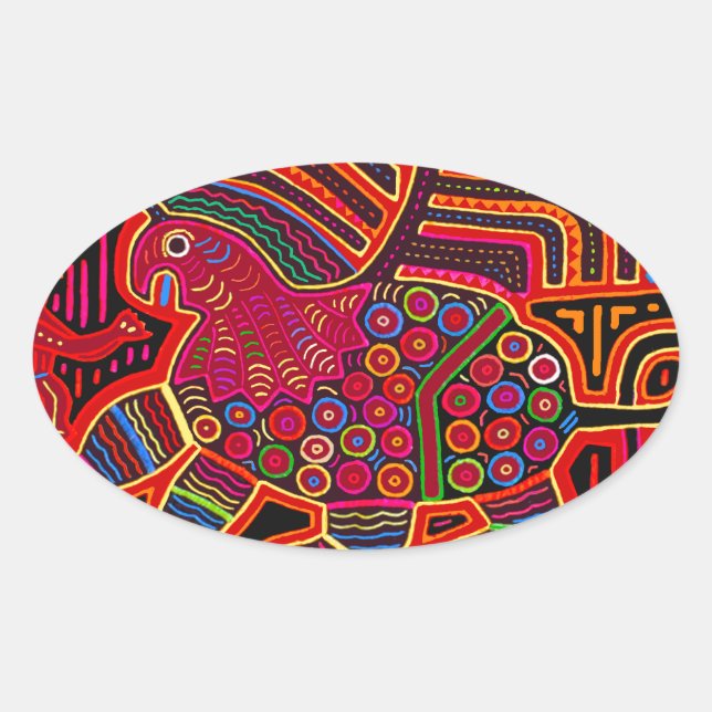 Adesivo Oval Dragão Amigável Mola Kuna Indiano (Frente)