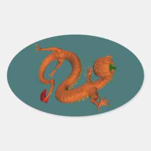 Adesivo Oval Dragão Pumpkin do Orange Halloween