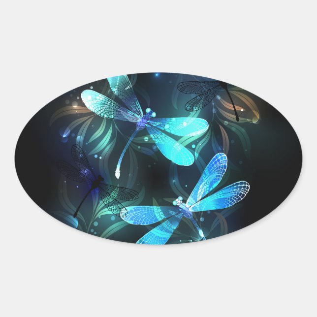 Adesivo Oval Dragonflies de lago (Frente)