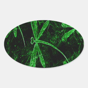 Adesivo Oval Dragonflies Neon Green