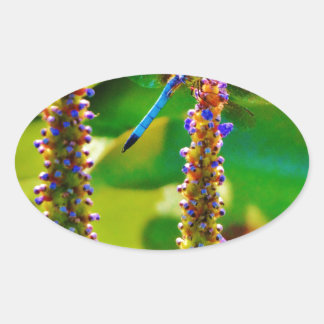Adesivo Oval Dragonfly azul e flores